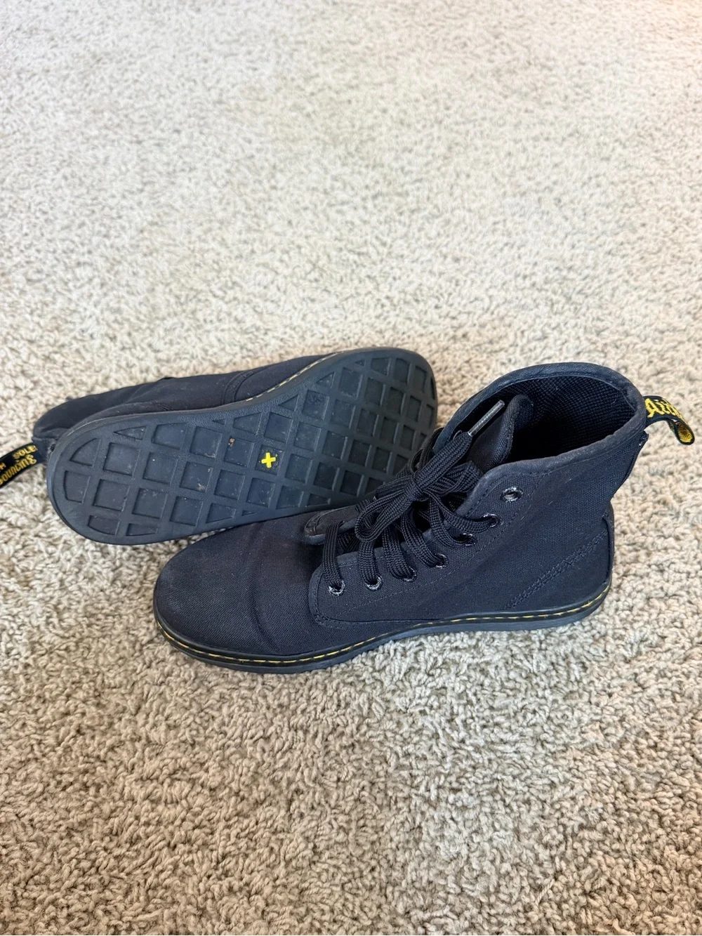 Dr. Martens Black Canvas Chukka Boots with Yellow Stitching